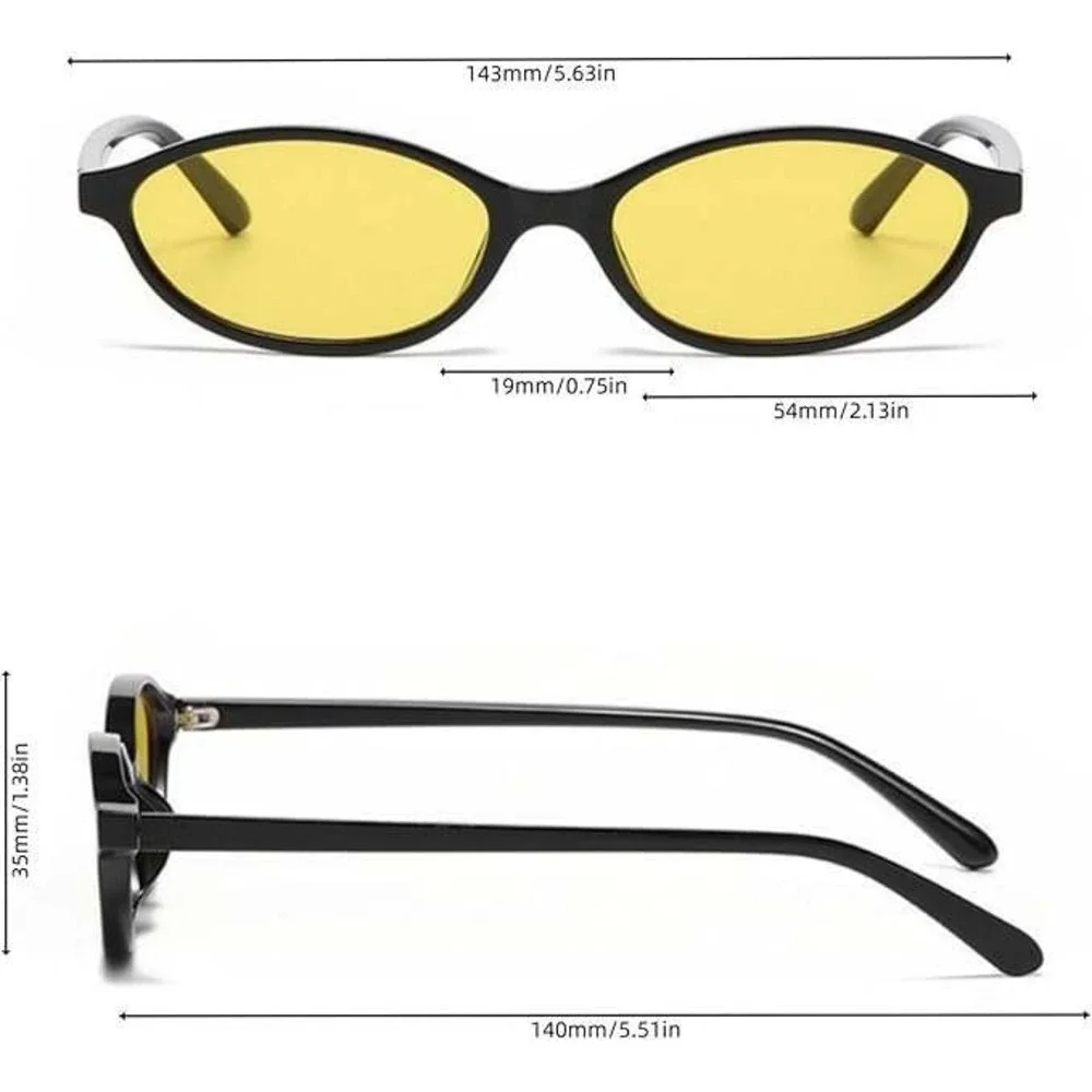 Black Oval Sunglasses Yellow Tint Lens Men‎ Fashion Eyewear Small Trendy Lentes